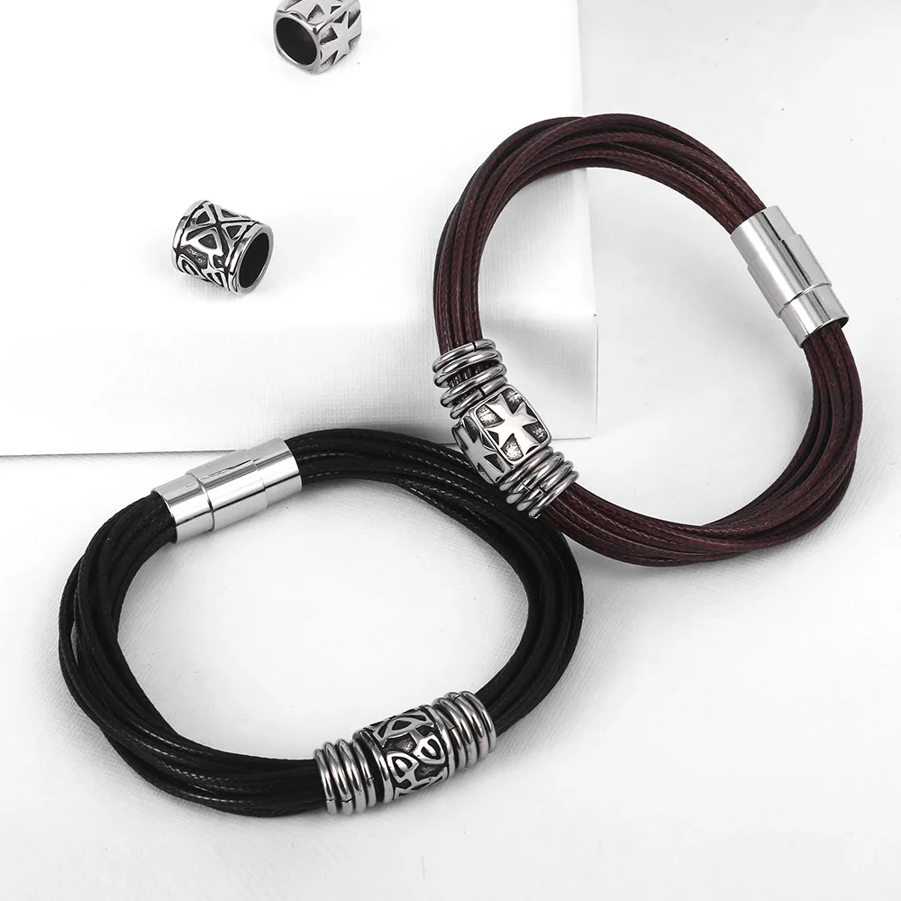 Уникальная ручная работа браслет из кожи и нержавеющей стали многослойная