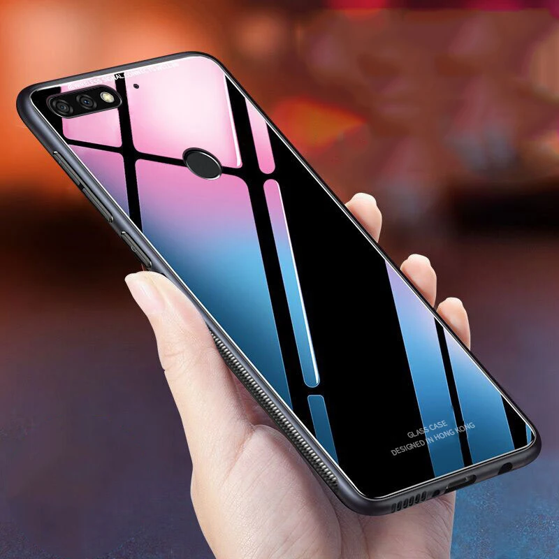 Чехол для Huawei Honor 7A Pro роскошный тонкий глянцевый закаленное стекло силиконовая