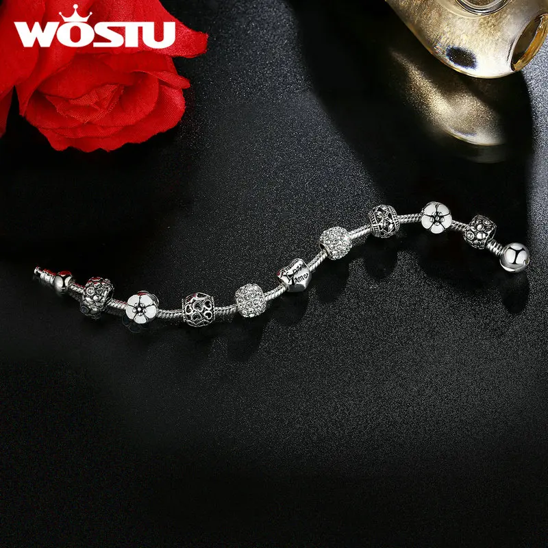 Распродажа серебряный браслет с бусинами в виде сердца и цветка|charm bracelet|bead charm