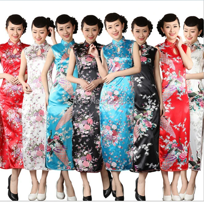 

High Quality Blue White Black Red Chinese Traditional Dress Long Qipao Pattern Traditional Cheongsam Qipao