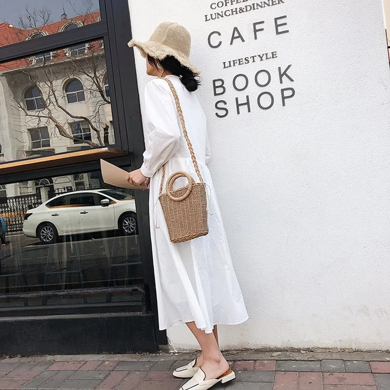 Ручная Сумка Соломенная через плечо тканая сумка пляжная цвета хаки | Багаж и