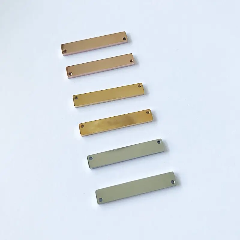 

10 шт 35*6 мм нержавеющая сталь Розовое золото природа сталь цвет двойные отверстия прямоугольник тег бар пустой амулеты для ожерелья кулон