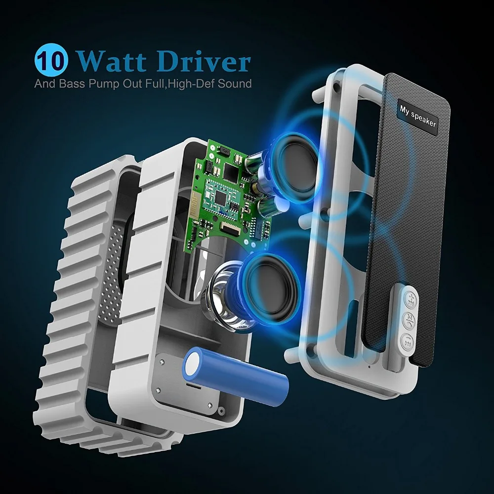 Outdoor IP67 Waterproof Dustproof Shockproof Bluetooth 4.1 10W Speaker with Enhanced Bass Built-In Mic TF Card AUX Line-In |