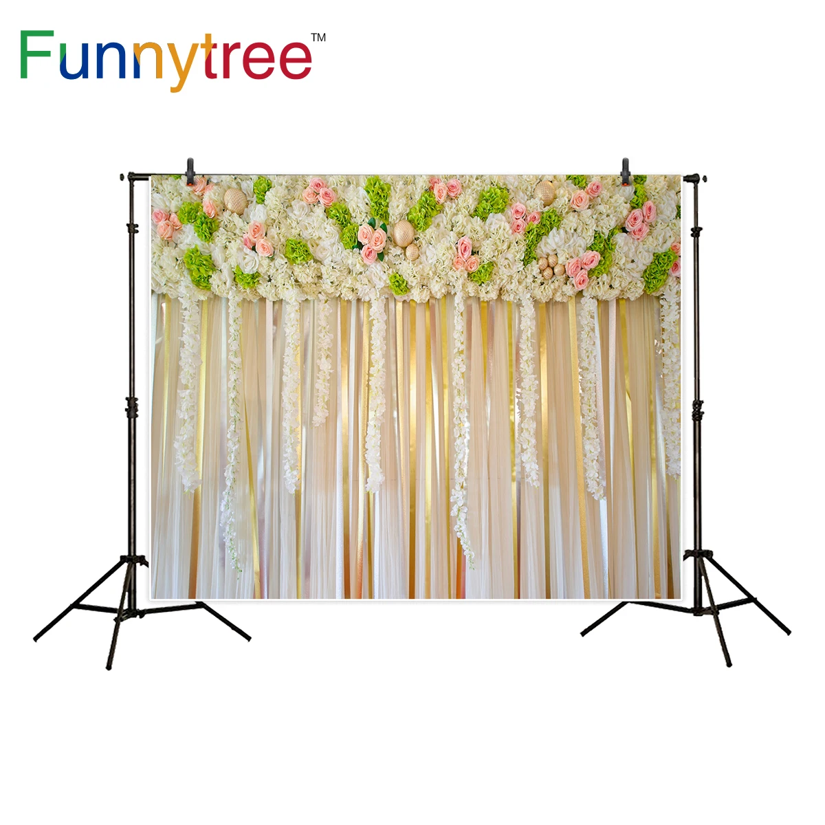 

Фон Funnytree для фотосъемки, занавески, цветы, свадебный фон для белой праздничной фотобудки