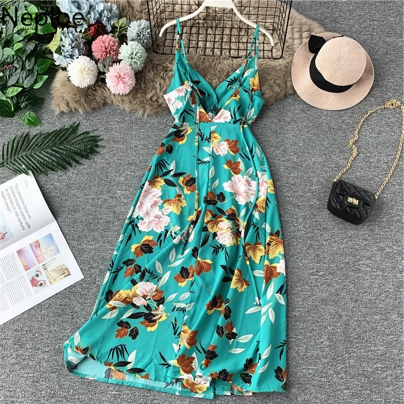 Neploe Ретро французское женское платье летняя кофта с v-вырезом Vestidos шифон высокая