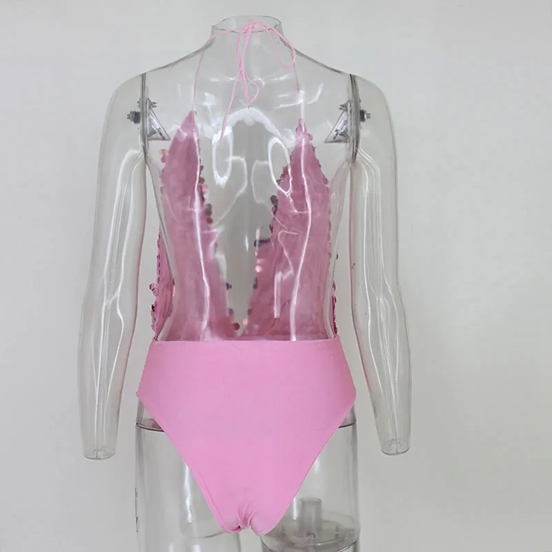 Santune розовый черный пикантные Для женщин боди Холтер спинки комбинезон с