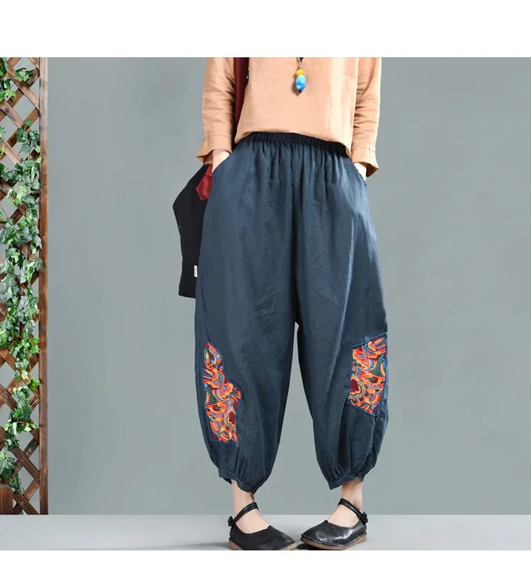 Весенне-летние брюки ретро женские свободные повседневные эластичная талия