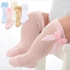 Носки для новорожденных девочек, летние сетчатые Гольфы с бантом, длинные носки принцессы, детские носки кружева, хлопок, 3 паралот