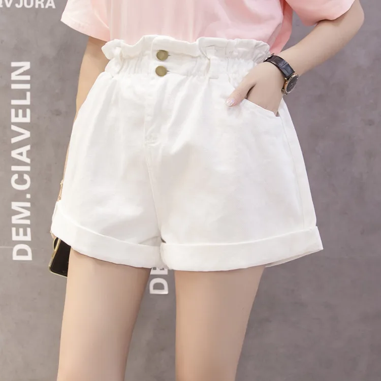 Шорты женские джинсовые с завышенной талией свободные тонкие широкие штаны