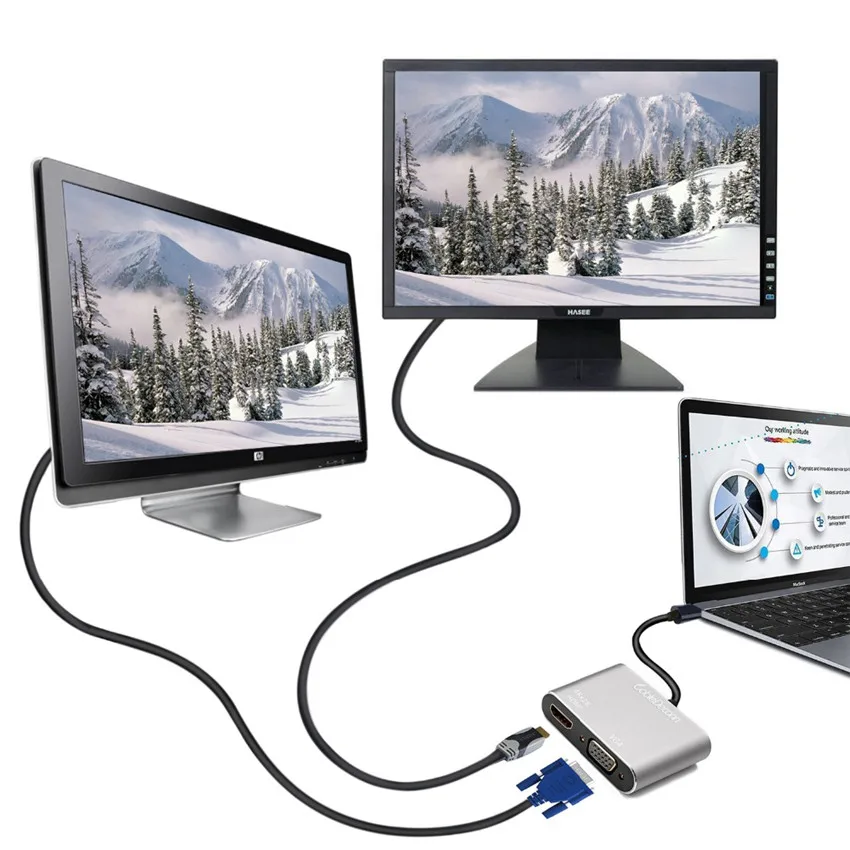 USB Type C к HDMI VGA адаптер 1080P видео кабель конвертер Поддержка одновременно для