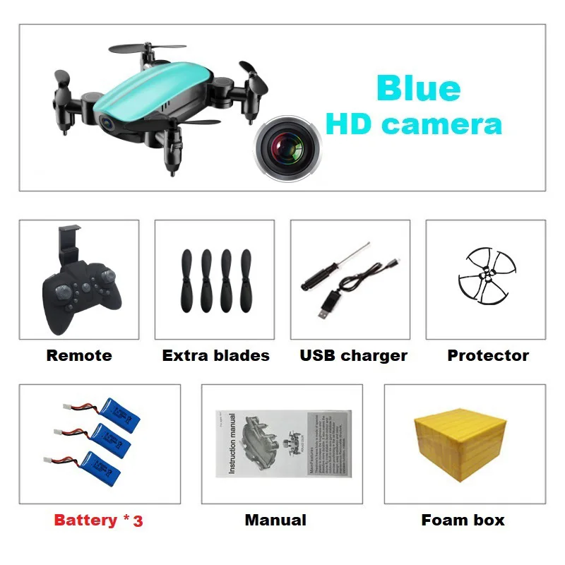 Teeggi T10 мини-Дрон с камерой HD складной WiFi FPV RC Квадрокоптер Безголовый режим удержания высоты VS S9 Микро Карманный селфи Дрон - Цвет: Blue 0.3MP 3B F
