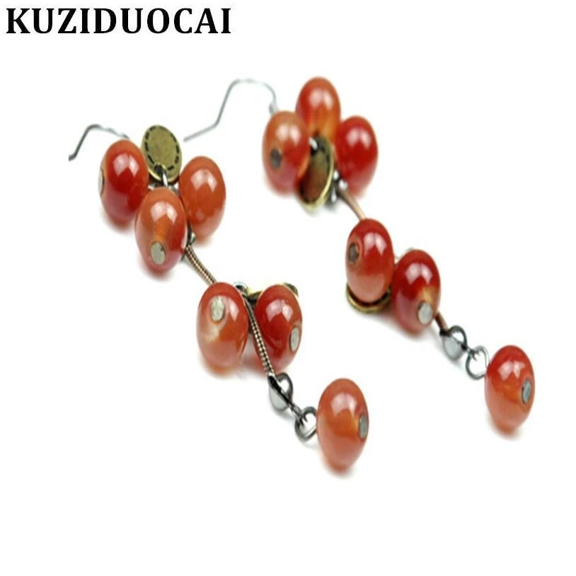 Женские серьги гвоздики Kuziduocai винтажные с кисточками и красными вишенками