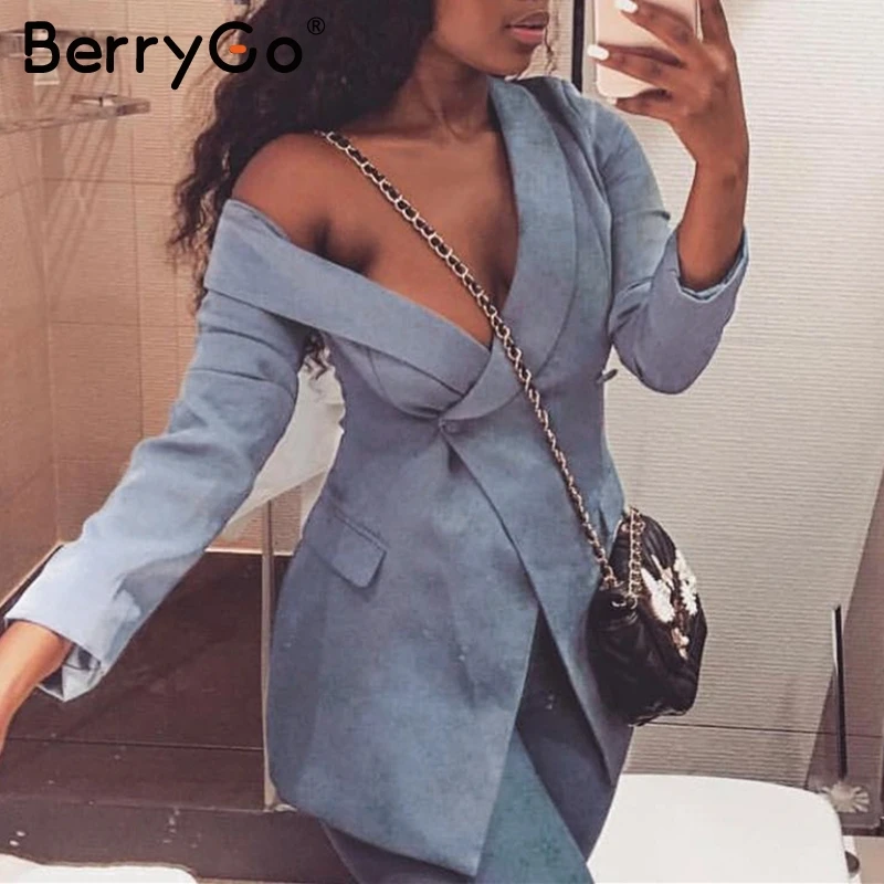 BerryGo элегантный женскoе пиджакодно плечо новынка Sexy женский пиджак одно осень