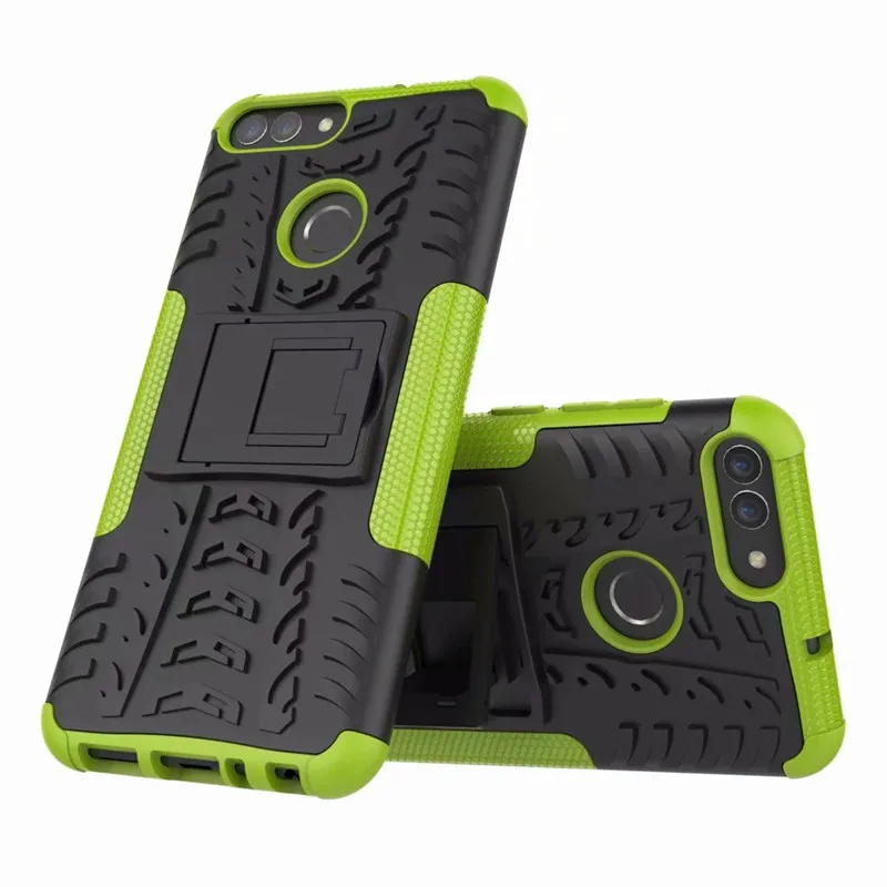 green Твёрдый силиконовый армированный чехол с подставкой для huawei mate30 lite 9X pro Honor 20 Honor 7Lite 5C 6C Mate10lite 9i V10 9 lite 7X P20 P Smart - Цвет: green