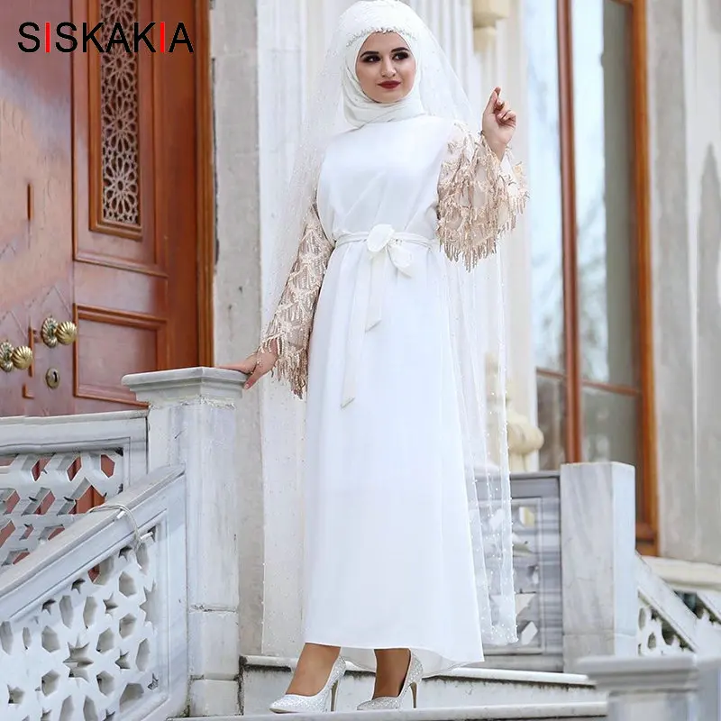 Siskakia/Повседневные мусульманские женские платья модное платье с кисточками и