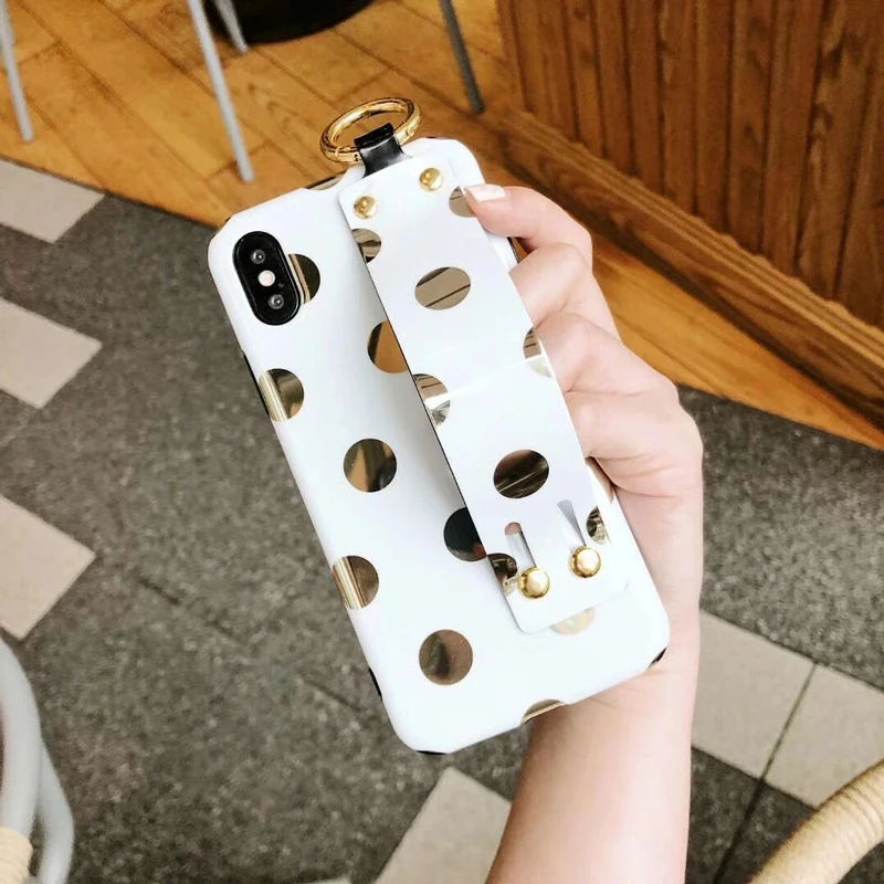 Мода горошек ремешок Kickstand чехол для iphone X XS XR XSMAX 6 7 8 plus задняя крышка мягкая IMD
