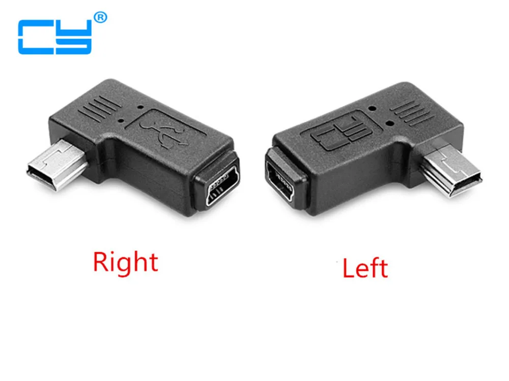 Переходник Mini USB, штекер-гнездо, 90 градусов, левый и правый угол, 5-контактный удлинитель Mini USB