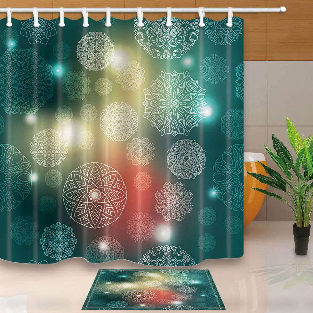 

Mandala Shower Curtains Bohemian Decorations Waterproof Moldproof Polyester Fabric Washable Eco-Friendly With 12 Hooks