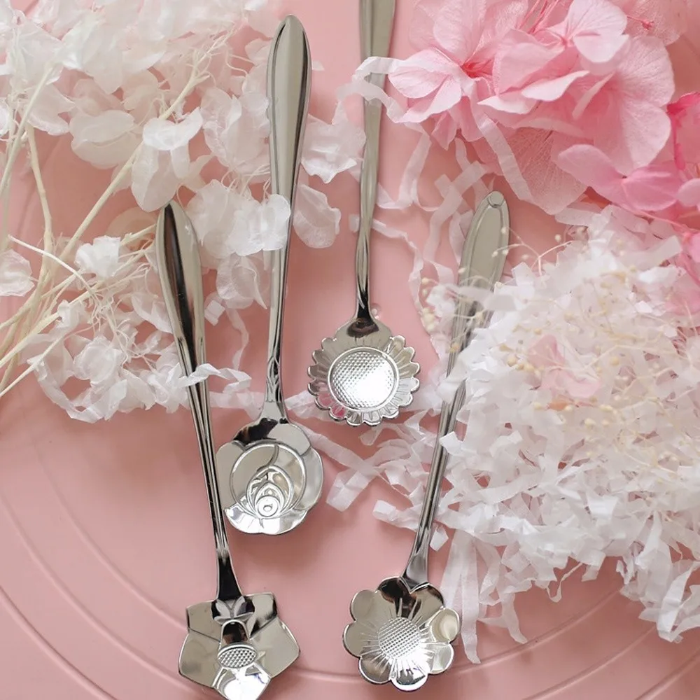4 шт. Нержавеющая сталь ложки вишня Подсолнух цветы розы Эустома Чай ложка для