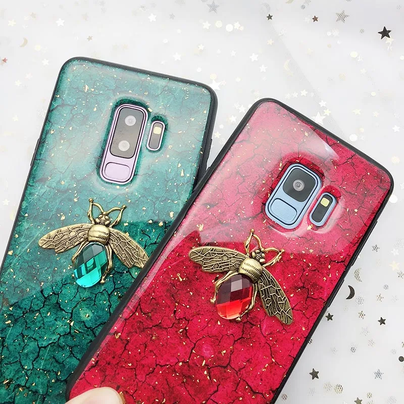 Роскошный чехол для телефона с 3D алмазной Пчелой Samsung Galaxy S9 S8 Plus S7 edge Note 8 9 Gold Foil