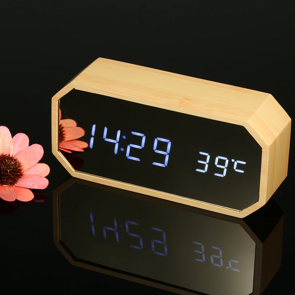 USB/батарейный диммер термометр часы с будней будильником деревянный