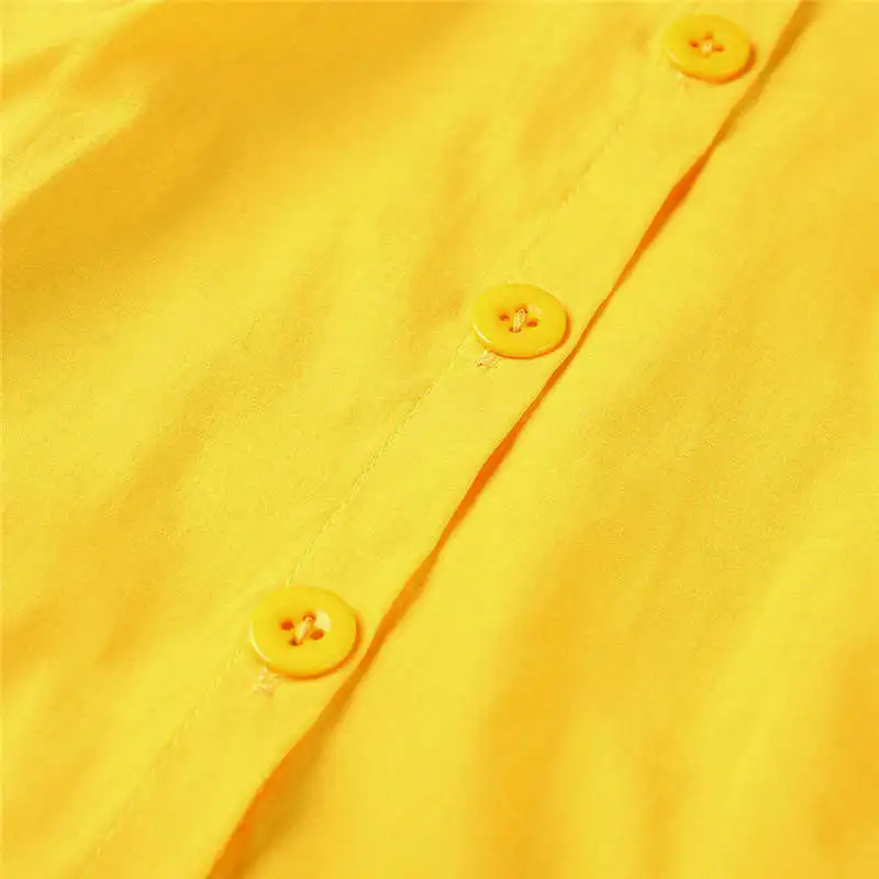Elegant Button Women Dress Pocket Polka Dots Yellow Cotton Midi Summer Casual Female Plus Size Lady Beach Vestidos | Женская одежда