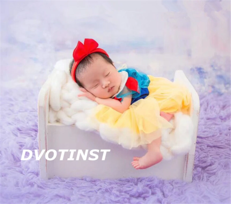 Dvotinst Newborn Baby Photography Props Fotografia Princess Snow White Dress+Headwear Cosplay Costume Studio Shoot Photo Props