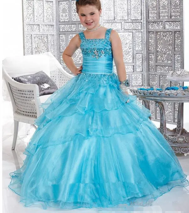 2016 Бальное платье Девушки Цветка Платья для Свадеб Площади Шеи Бусы