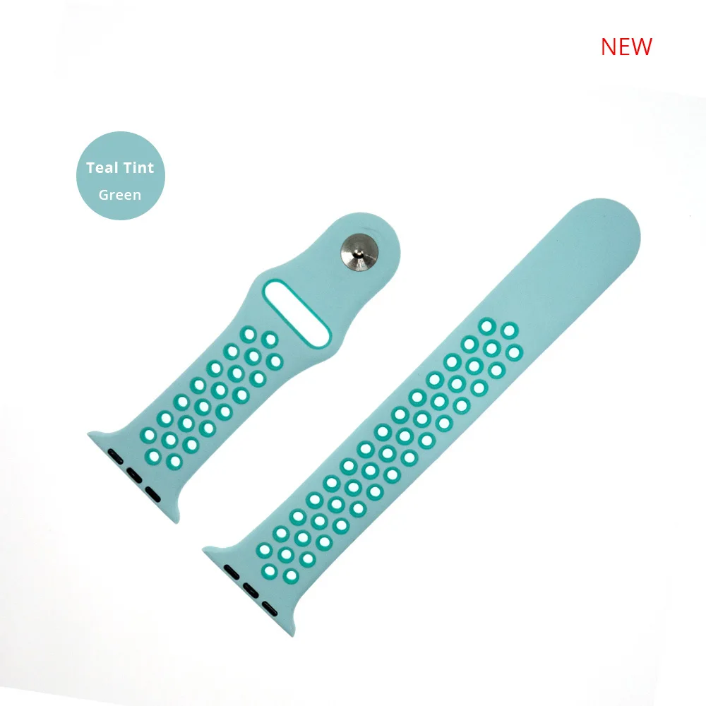 Teal tint Green Спортивный силиконовый ремешок для Apple watch 5, 4, 44 мм, 40 мм, ремешок для часов Nike, ремешок для iwatch серии 5, 3, 2, 1, 42 мм, 38 мм, с металлической пряжкой - Цвет ремешка: Teal tint Green