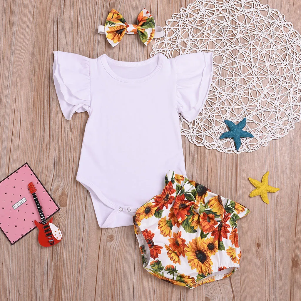 Прочный Комбинезон для маленьких девочек боди + шорты с принтом подсолнуха