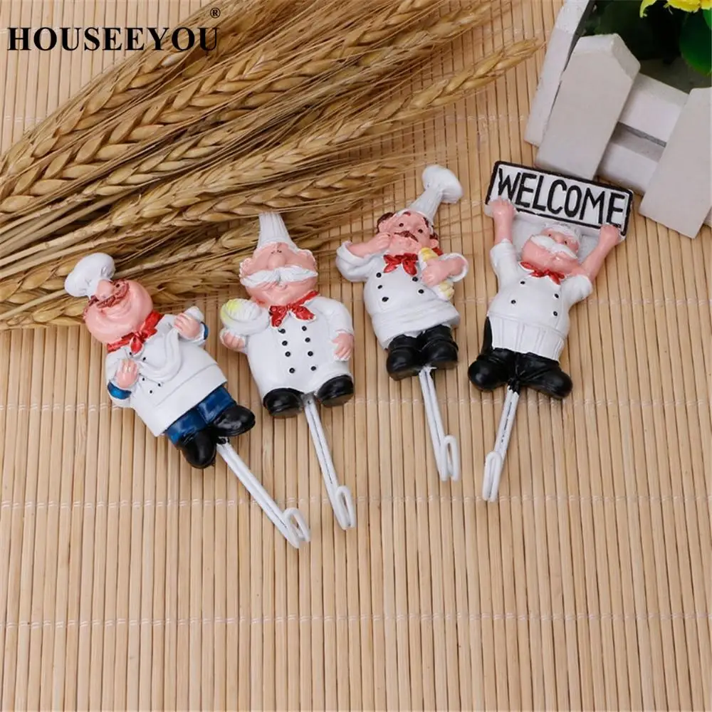 Смола мощный мультфильм шеф повар скульптура крюк клейкая вешалка настенный