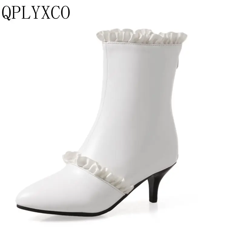 QPLYXCO 2017 New Sweet fashion Big size 31-47 ankle boot short winter warm Women pointed Toe high heel wedding Party shoes A-529 | Обувь