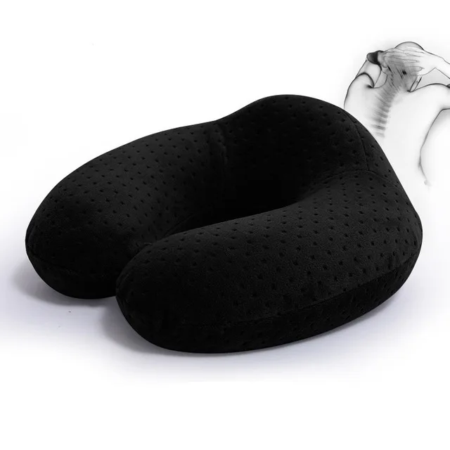 Тайская латексная u-образная подушка для шеи Memory Foam Автомобильная дорожная воздушная подушка домашняя подушка для шеи голова поддержка офисная Подушка дорожная подушка - Цвет: Черный