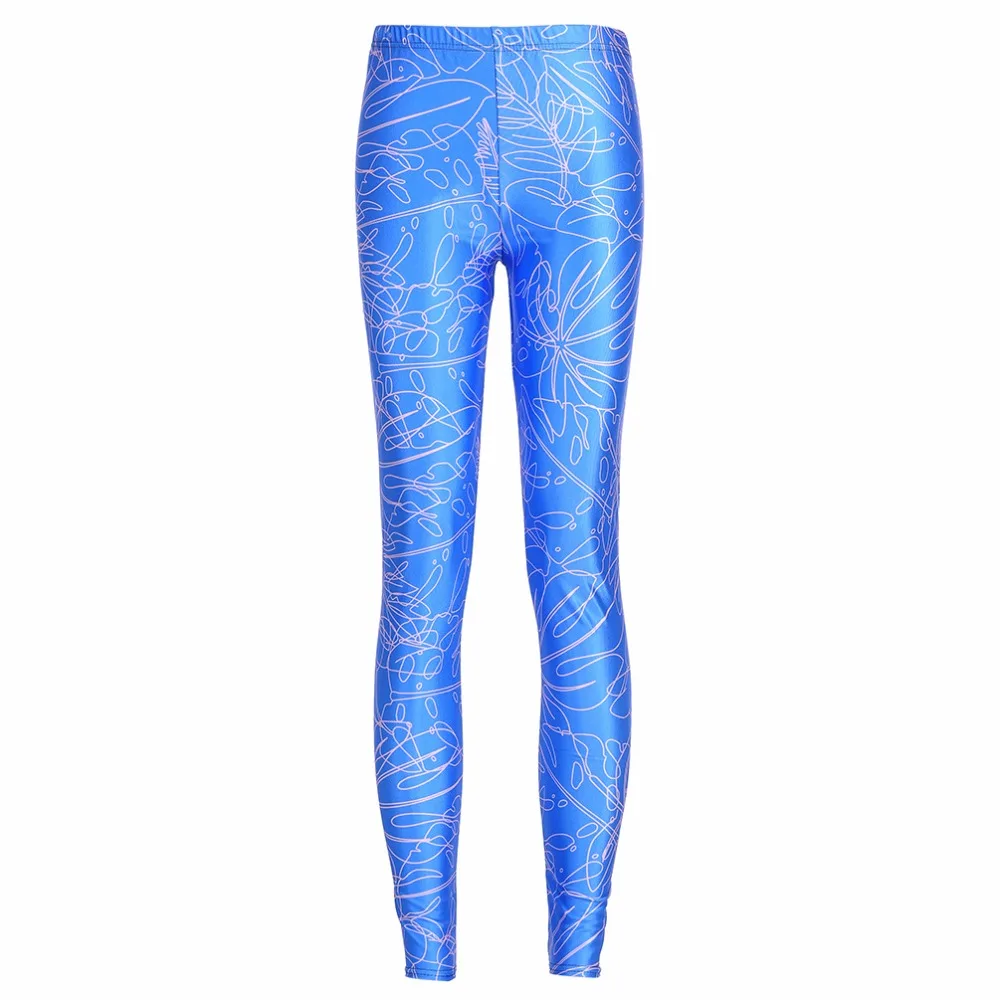 Новинка 2017 женские леггинсы летние для фитнеса с цифровым принтом синие штаны