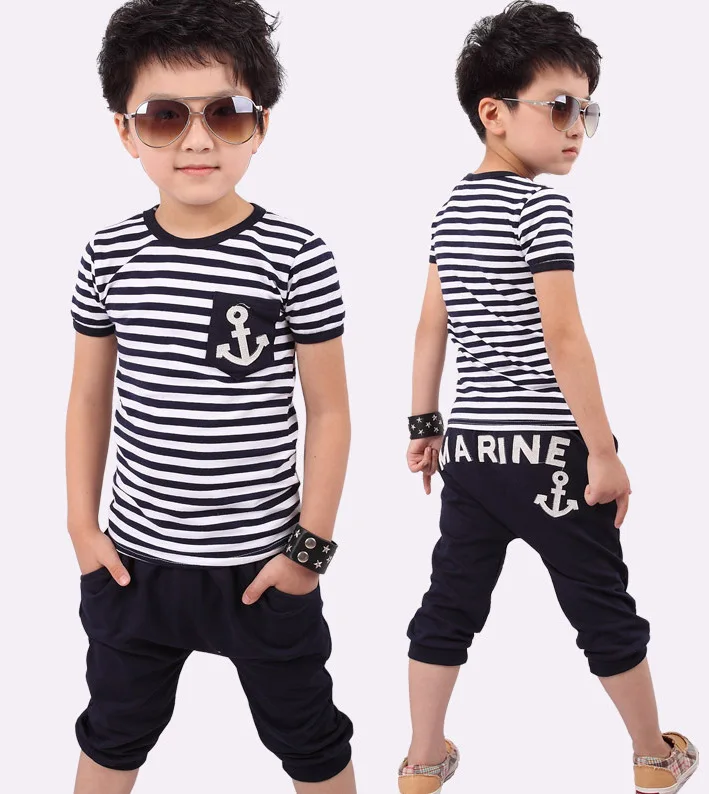 

Spring Kids Clothes, Navy Long Sleeve Pullover Striped Sports Suit, Hot Sale New 2016 Casual Boys Clothing Set