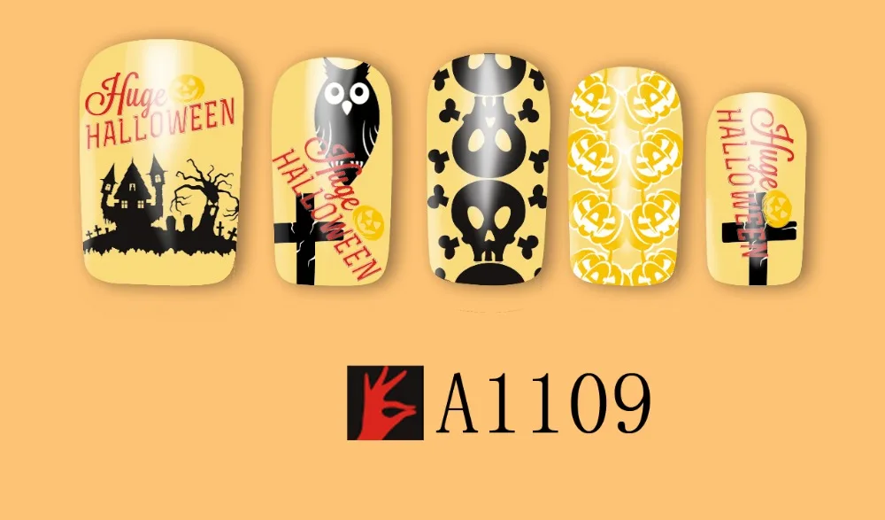 12 упак./лот переводка NAIL ART наклейки на ногти татуировки слайдера полное покрытие Хэллоуин Сова призрак вампира A1105-1116