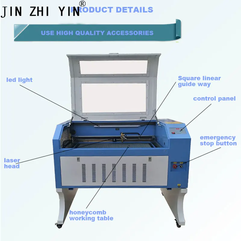 JINZHIYIN 80W CO2 6090 Лазерная лампа с электрическим вертикальным и нижним столом 110V/220V