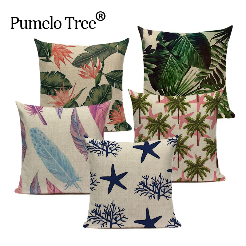 

Nordic Linen ananas decoration Pineapple Red Flamingos Trees Graphics Car Headrest 45Cmx45Cm Square Home 3D Pillow Case