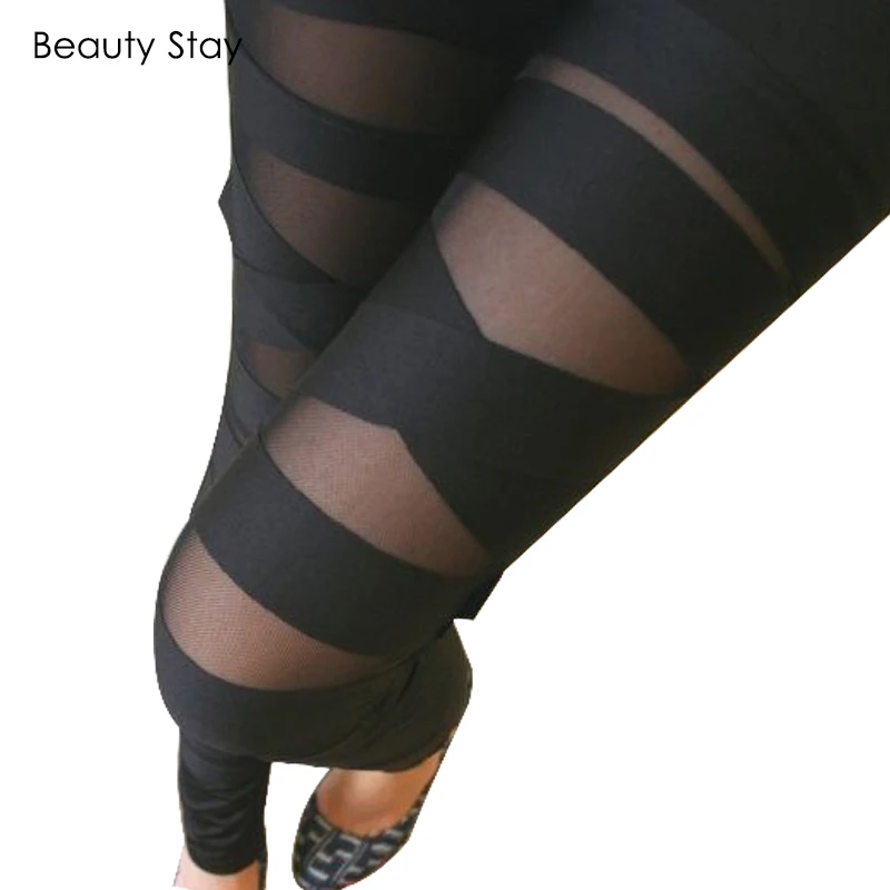 Для женщин модные черные повязки хлопковые леггинсы лето Ripped Вырез брюки Высокая