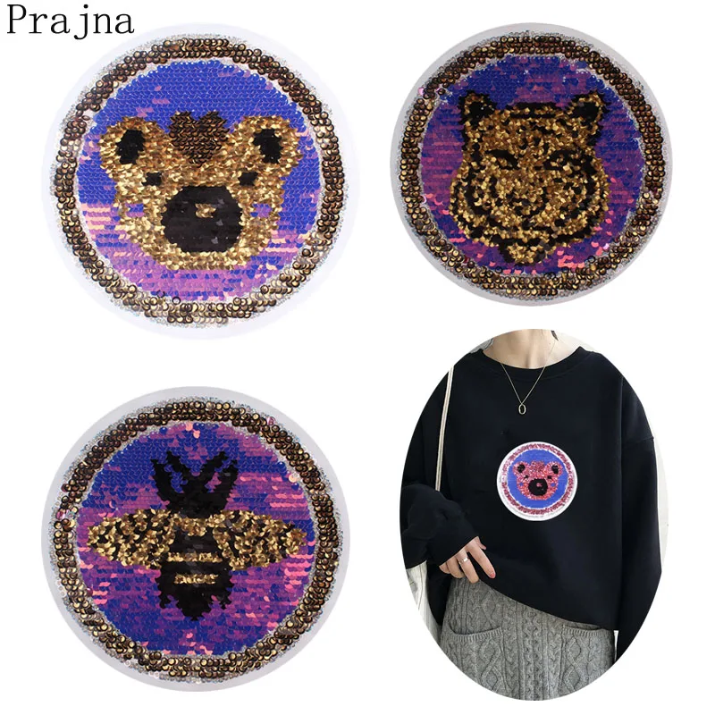 Prajna модная нашивка с тигром и Пчелой блестками двусторонние вышитые нашивки для