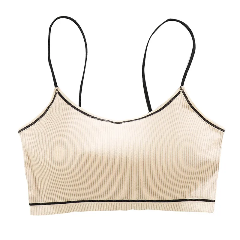 Для женщин Bralette короткий топ, бюстгальтер без косточек бюстгальтер Топ груди Pad носить нижнее бельё для девочек без бретелек Топ - Цвет: Бежевый