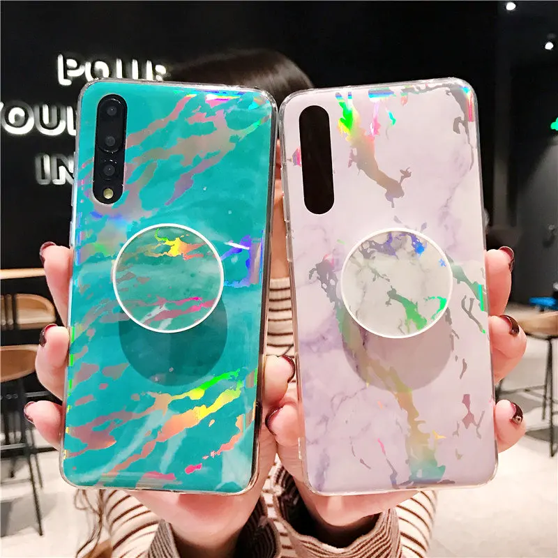 Мягкий чехол из ТПУ с мраморным рисунком для Huawei P20 Lite Nova 3 откидной подставкой и