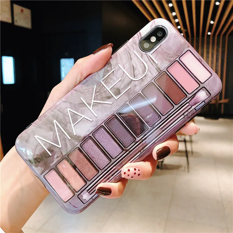 Женский чехол для макияжа iphone 7 11 Pro Max Модный телефона палитра теней век блестящий