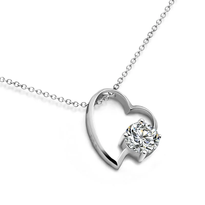 High quality fashion woman / girl sterling silver necklace 925 luxury 5A zircon heart pendant charm lady jewelry | Украшения и