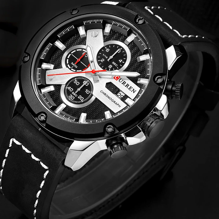 

CURREN New Men Fashion Quartz Watch Men's Military Sport Wrist Watches Male Leather Chronograph Analog Clock Relogio Masculino