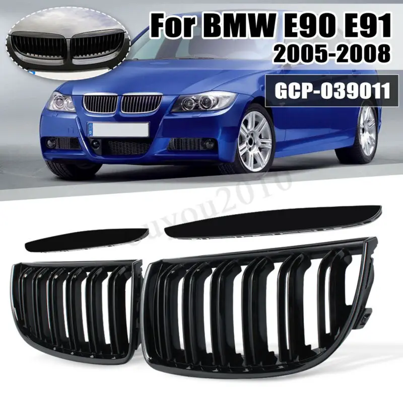 

4 cor Par Dianteiro Gloss Matt Carbono M Cor Preta Linha Dupla Slat Kidney Grille Grill Para BMW E90 2 e91 4 Porta 2005 06 07 08