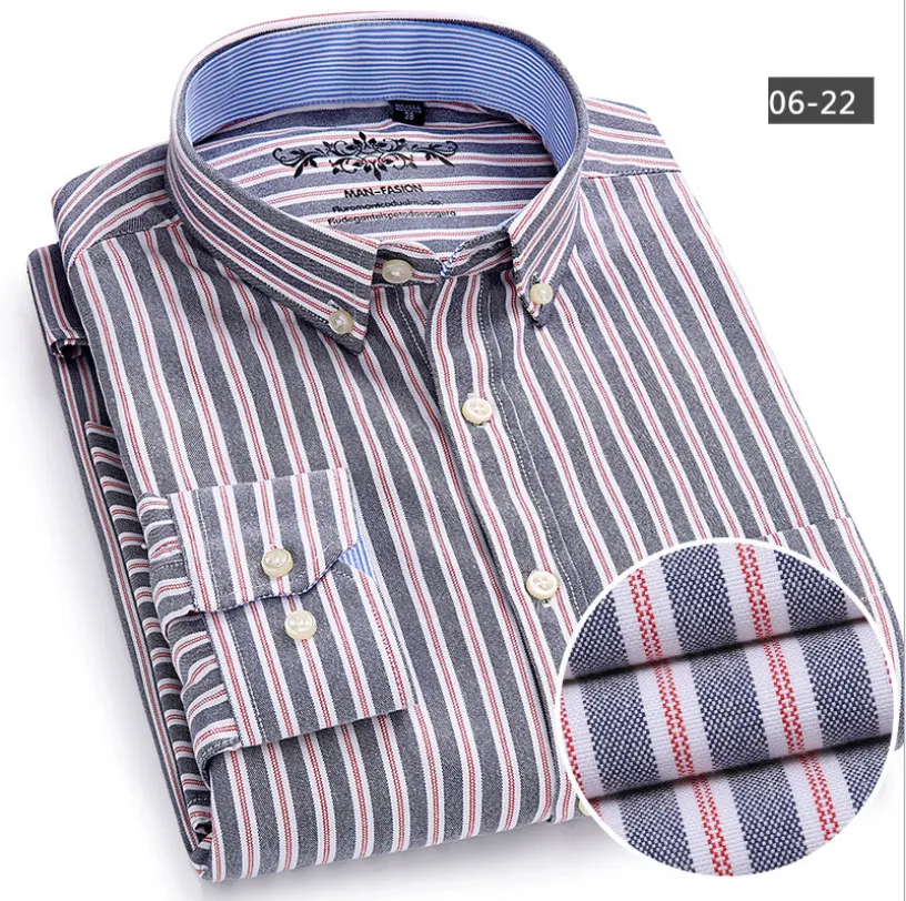 Mwxsd high quality Casual Mens Oxford Cotton Shirt Men Striped plaid wedding part Shirts male slim fit non iron Easy care shirt