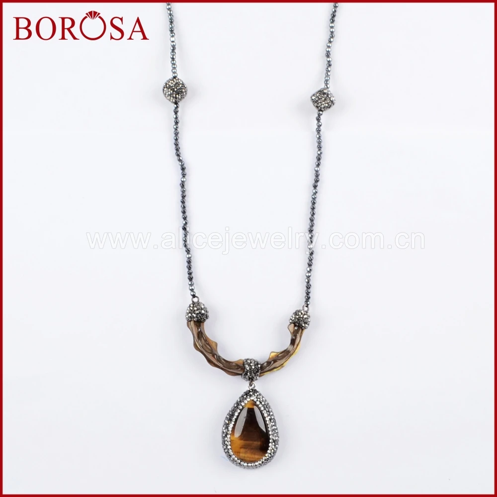 BOROSA Druzy 3 шт. подвески в виде тигрового глаза 36 дюймов длинные черные бусы ожерелья