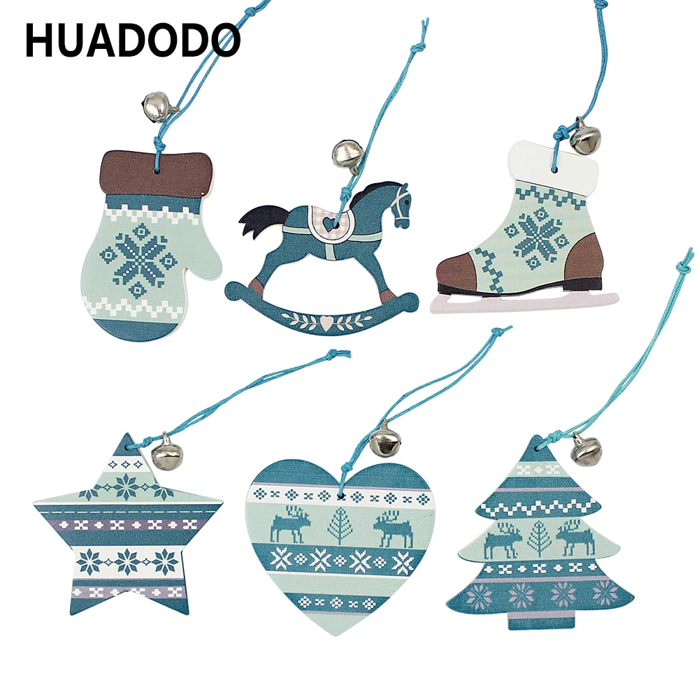 HUADODO 3 шт. печать деревянные Рождественские Подвески украшения с колокольчиками Рождественская елка украшения для рождественской вечеринки детский подарок