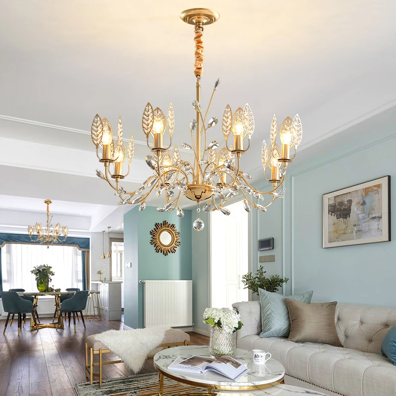Современная светодиодная люстра с золотым гальваническим листом Lustre K9 Cristal